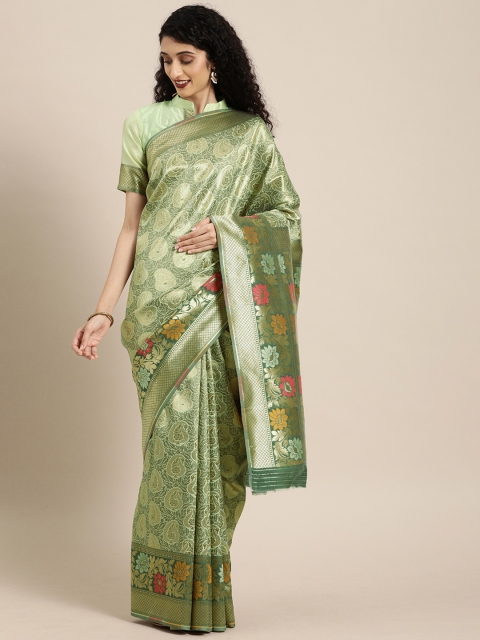 

Mitera Olive Green & Gold-Toned Art Silk Woven Design Banarasi Saree