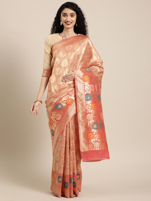 

Mitera Beige & Gold-Toned Art Silk Woven Design Banarasi Saree