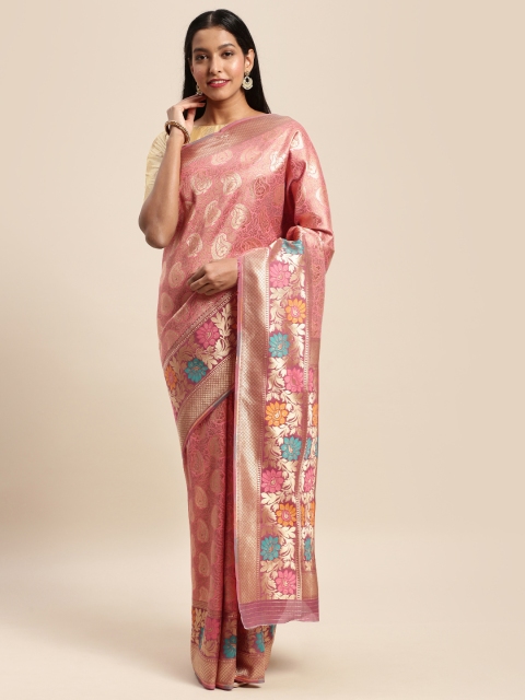 

Mitera Pink & Golden Art Silk Woven Design Banarasi Saree