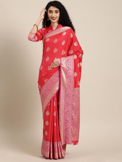 

Mitera Red & Gold-Toned Art Silk Woven Design Banarasi Saree
