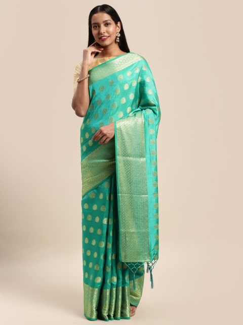 

Mitera Turquoise Blue & Golden Art Silk Woven Design Banarasi Saree