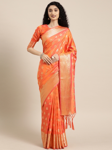 

Mitera Orange & Golden Art Silk Woven Design Banarasi Saree