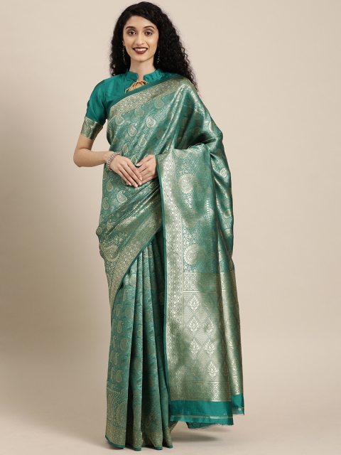 

Mitera Turquoise Blue & Golden Art Silk Woven Design Banarasi Saree