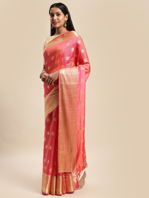 

Mitera Coral Red & Gold-Coloured Art Silk Woven Design Banarasi Saree