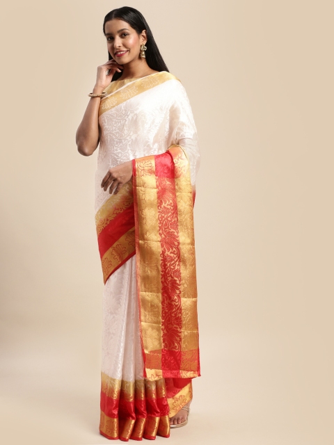 

Mitera White & Red Brasso Woven Design Saree