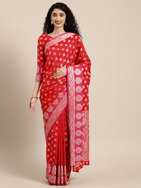 

Mitera Red & Gold-Coloured Art Silk Woven Design Banarasi Saree