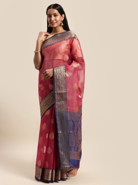 

Mitera Red & Gold-Toned Silk Blend Woven Design Saree