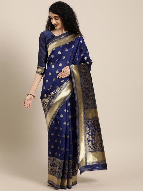 

Mitera Navy Blue & Golden Art Silk Woven Design Banarasi Saree