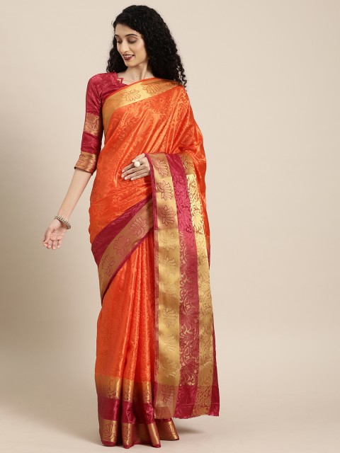 

Mitera Orange & Magenta Pink Brasso Woven Design Saree