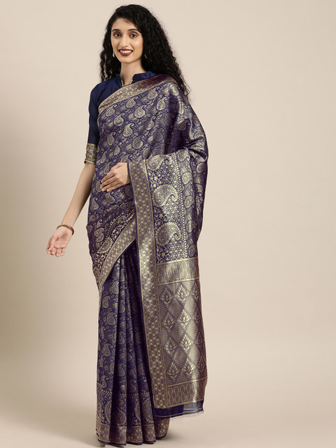 

Mitera Navy Blue & Gold-Coloured Art Silk Woven Design Banarasi Saree