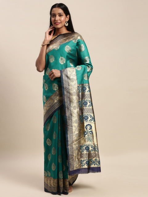 

Mitera Turquoise Blue & Gold-Toned Art Silk Woven Design Banarasi Saree