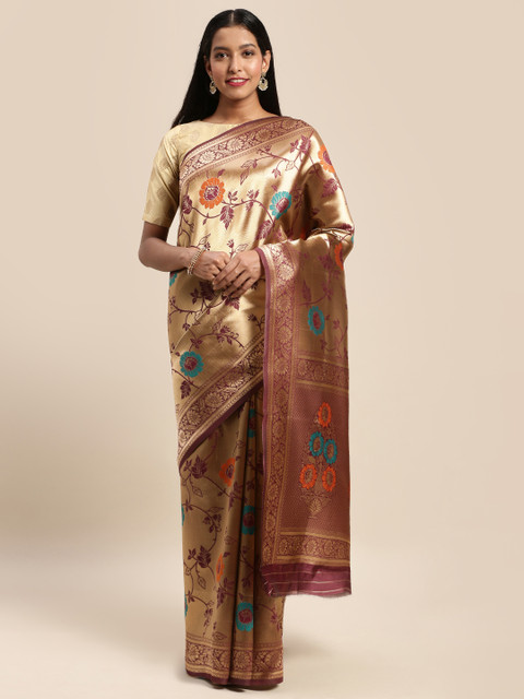 

Mitera Golden & Magenta Pink Art Silk Woven Design Banarasi Saree, Gold