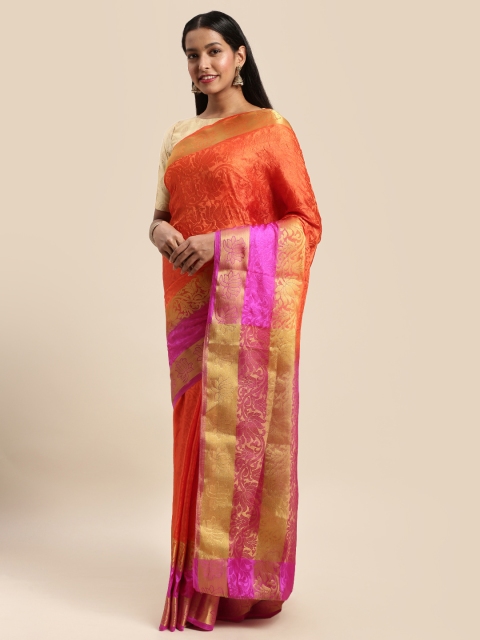 

Mitera Orange & Pink Brasso Woven Design Saree