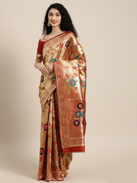 

Mitera Red & Golden Art Silk Woven Design Banarasi Saree