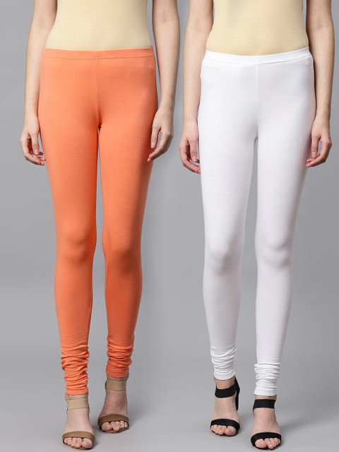 

Kifahari Women Pack of 2 Solid Churidar-Length Leggings, White