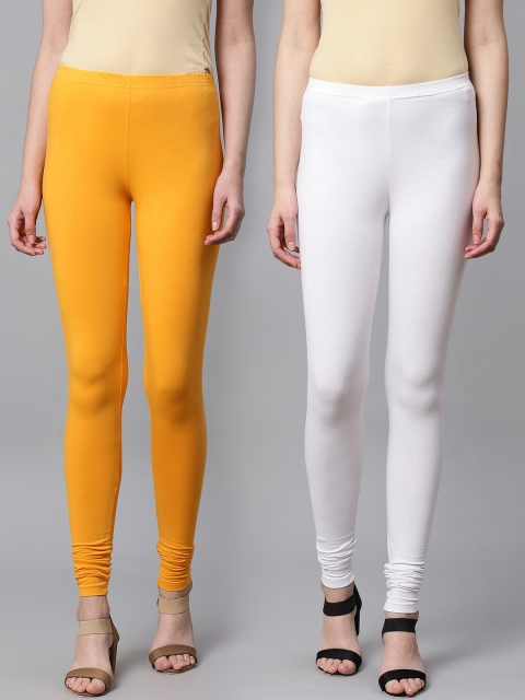 

Kifahari Women Pack of 2 Solid Churidar-Length Leggings, White