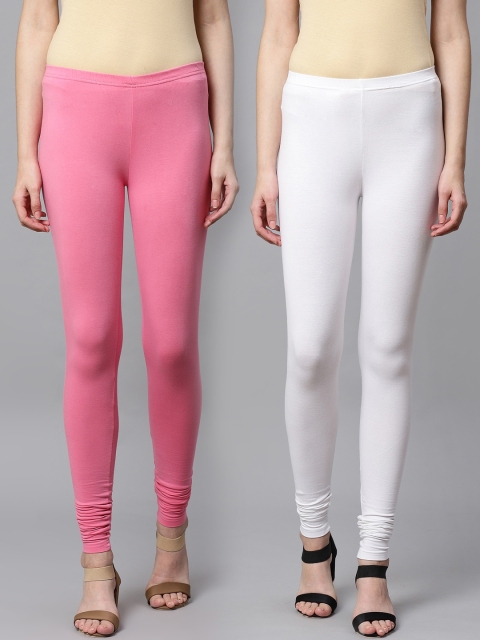 

Kifahari Women Pack of 2 Solid Churidar-Length Leggings, White