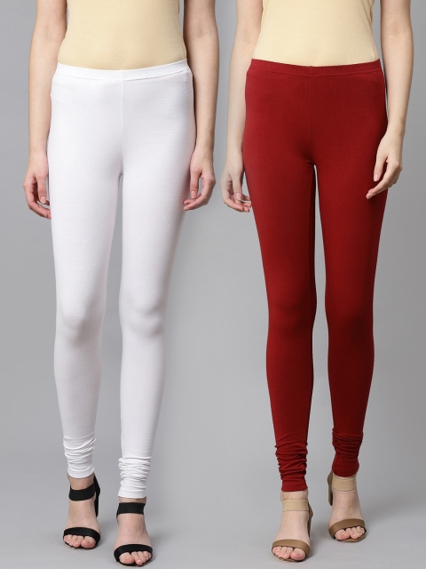

Kifahari Women Pack of 2 Solid Churidar-Length Leggings, White