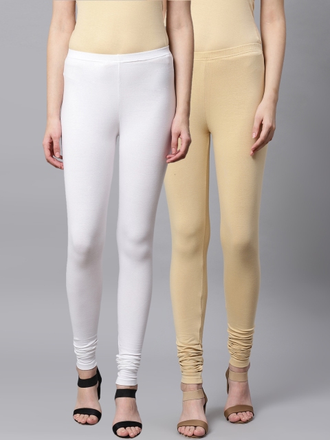 

Kifahari Women Pack of 2 Solid Churidar-Length Leggings, White