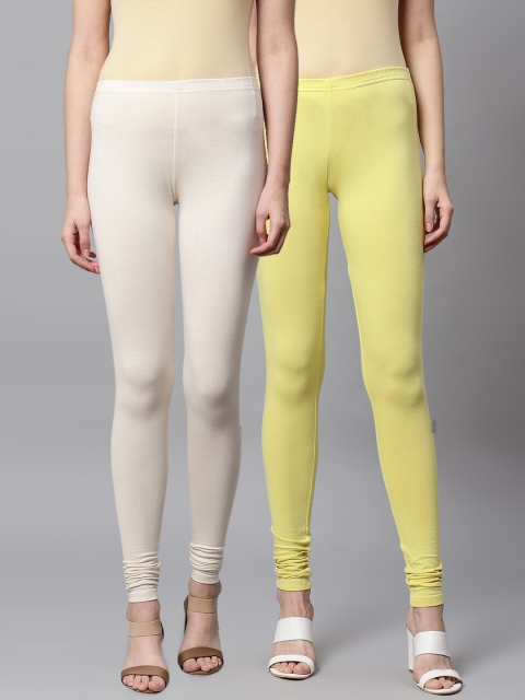

Kifahari Women Pack of 2 Solid Churidar-Length Leggings, Yellow