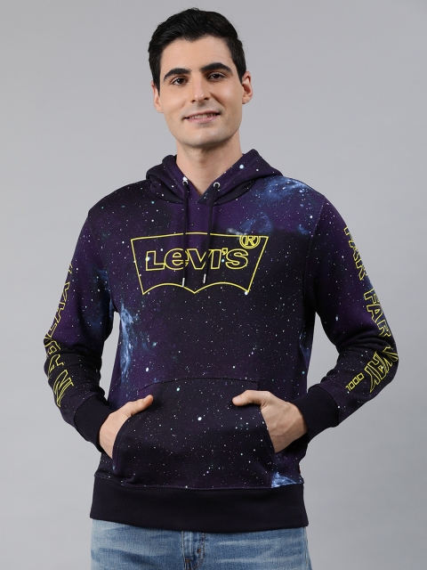 

Levis Men Navy Blue Printed Hooded Sweatshirt with Printed Sleeve