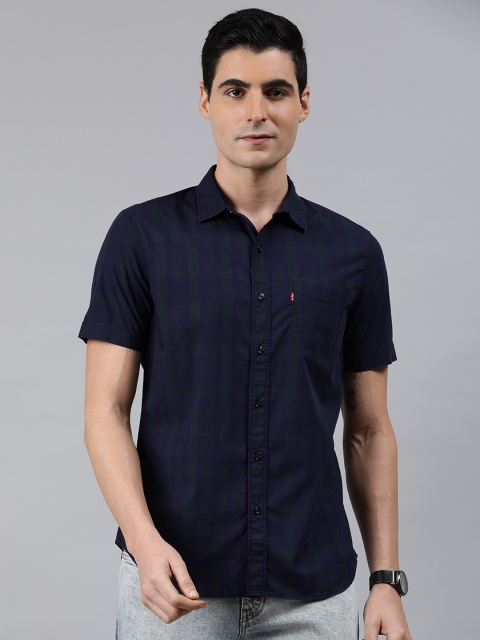 

Levis Men Navy Blue & Green Slim Fit Checked Casual Shirt
