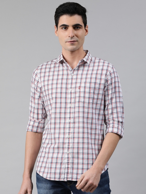 

Levis Men White & Red Slim Fit Checked Casual Shirt