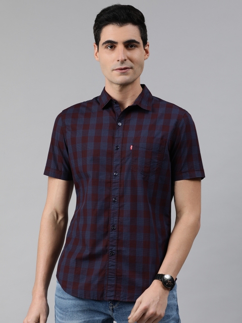 

Levis Men Navy Blue & Maroon Slim Fit Checked Casual Shirt