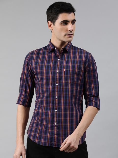 

Levis Men Blue & Yellow Slim Fit Checked Casual Shirt