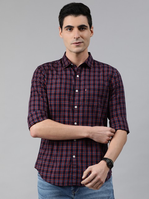 

Levis Men Navy Blue & Red Slim Fit Checked Casual Shirt