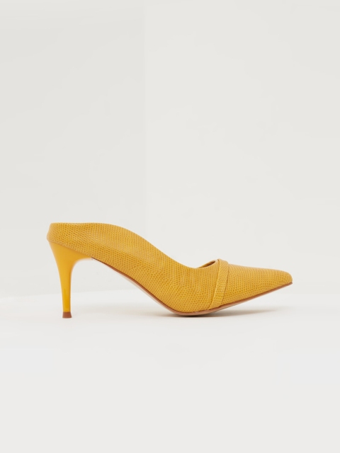 

shoexpress Women Yellow Textured Heeled Mules