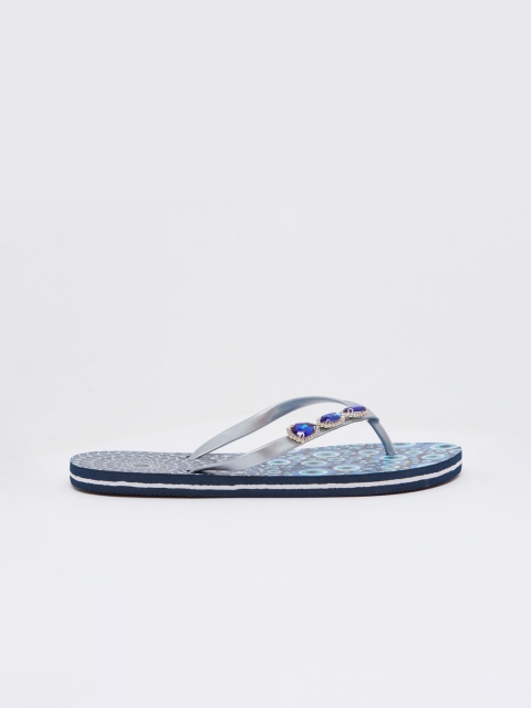 

shoexpress Women Blue Printed Thong Flip-Flops