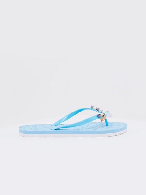 

shoexpress Women Blue Printed Thong Flip-Flops