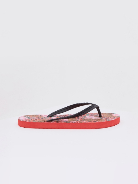 

shoexpress Women Black & Red Printed Thong Flip-Flops