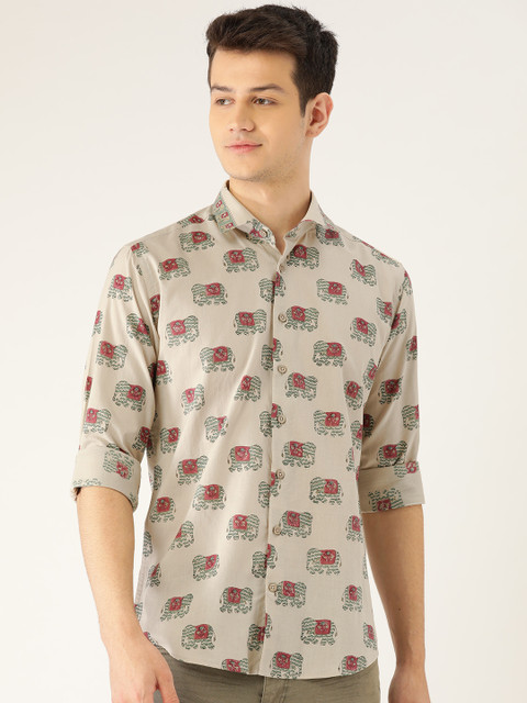 

Tistabene Men Taupe & Red Slim Fit Printed Casual Shirt