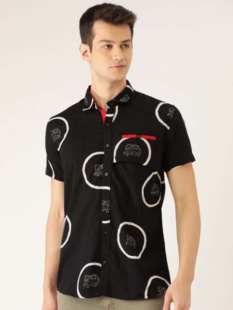 

Tistabene Men Black & Off-White Slim Fit Printed Casual Shirt