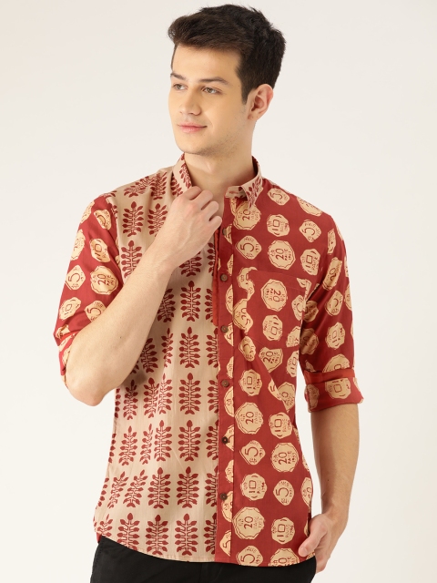 

Tistabene Men Red & Beige Comfort Slim Fit Printed Casual Shirt