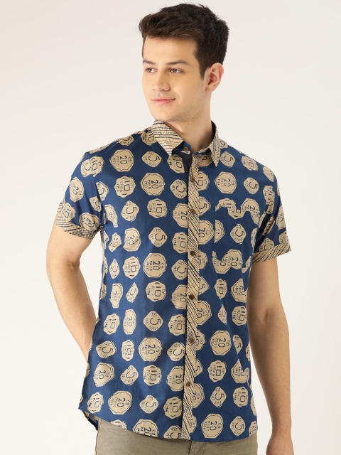 

Tistabene Men Teal Blue & Beige Comfort Slim Fit Printed Casual Shirt