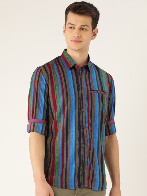 

Tistabene Men Blue & Brown Comfort Slim Fit Striped Casual Shirt