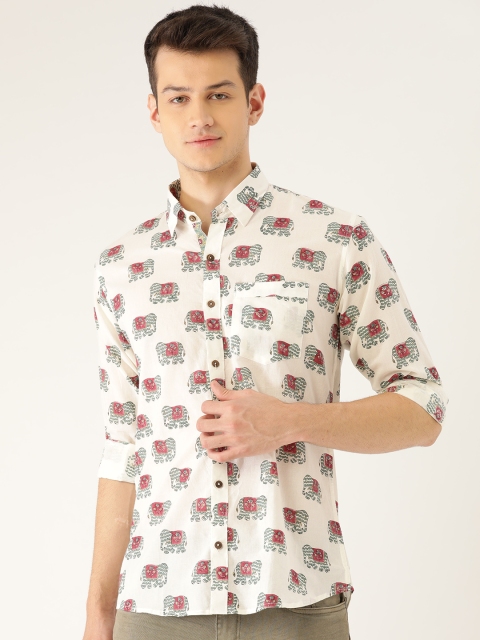 

Tistabene Men White & Pink Comfort Slim Fit Block Printed Casual Shirt