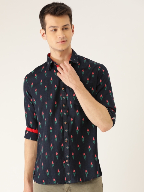 

Tistabene Men Navy Blue & Red Comfort Slim Fit Printed Casual Shirt