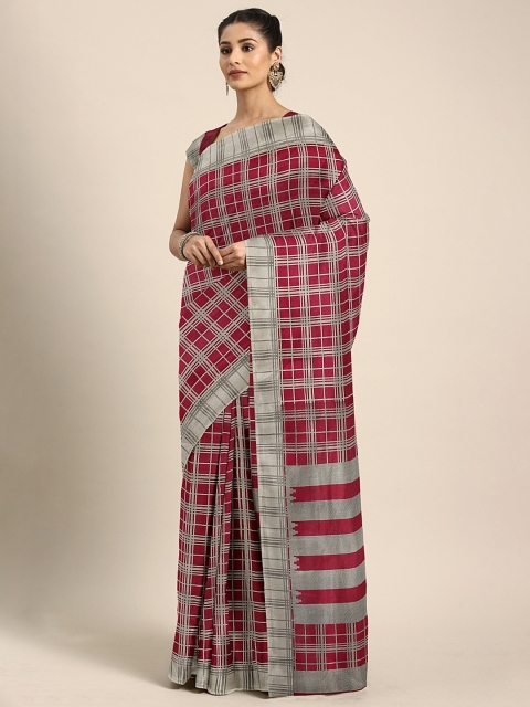 

KALINI Brown & Grey Malbari Silk Checked Pochampally Saree