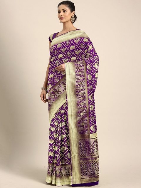 

KALINI Purple & Golden Silk Blend Woven Design Kanjeevaram Saree