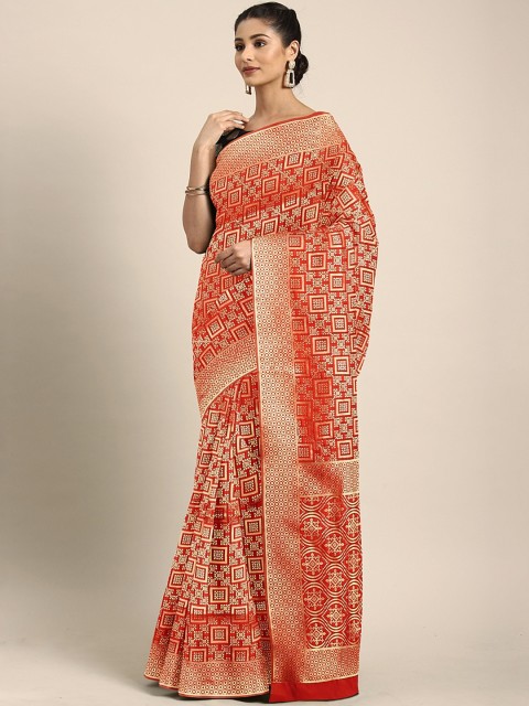 

KALINI Red & Golden Silk Blend Woven Design Kanjeevaram Saree