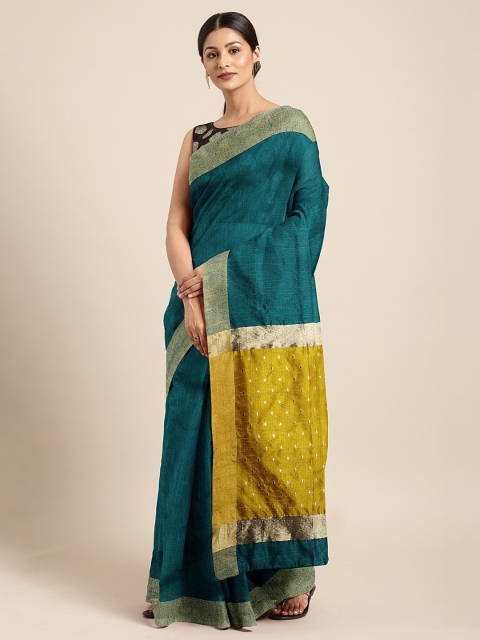

KALINI Green Cotton Blend Solid Dharmavaram Saree