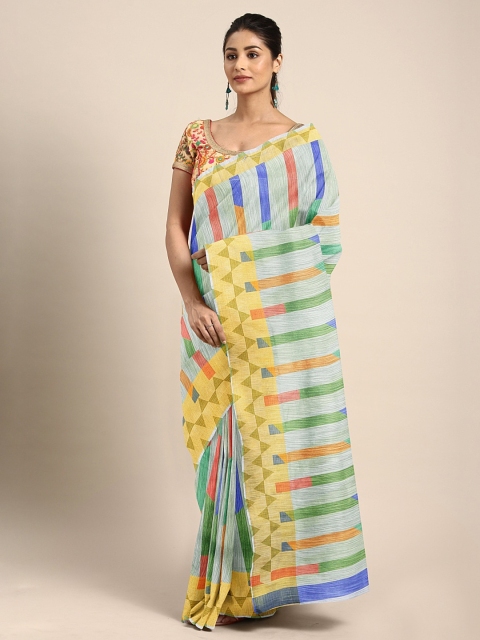 

KALINI Multicoloured Linen Blend Striped Pochampally Saree, Multi