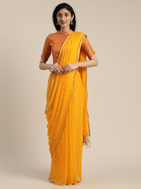 

KALINI Yellow & Orange Poly Chiffon Embellished Saree