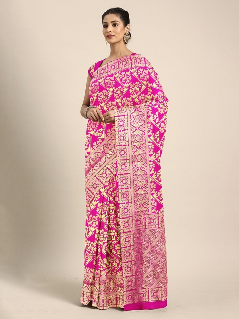 

KALINI Pink & Gold-Toned Silk Blend Woven Design Kanjeevaram Saree