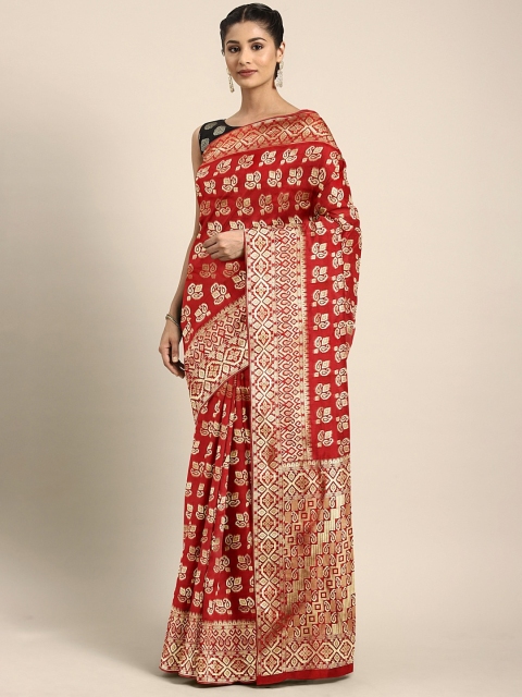 

KALINI Maroon & Gold-Toned Silk Blend Woven Design Kanjeevaram Saree