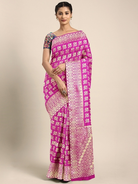 

KALINI Violet & Gold-Toned Silk Blend Woven Design Kanjeevaram Saree